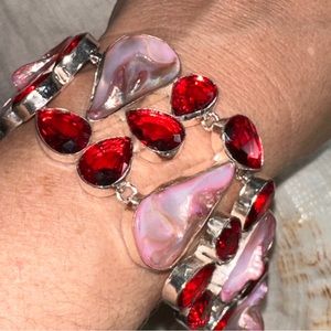 Gorgeous Australian Ruby + Biwa Pearl statement bracelet